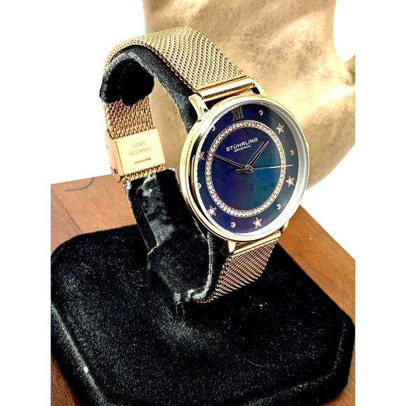 Stuhrling Women's Watch M16807 Symphony Quartz Blue Dial Rose Gold Steel… - Picture 13 of 13